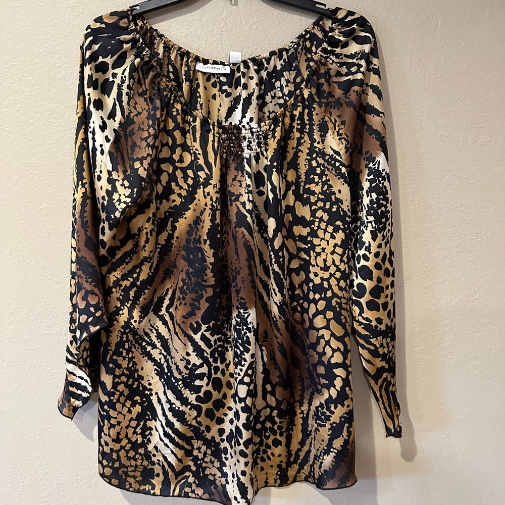 Susan Graver Brown and Black Blouse Top
